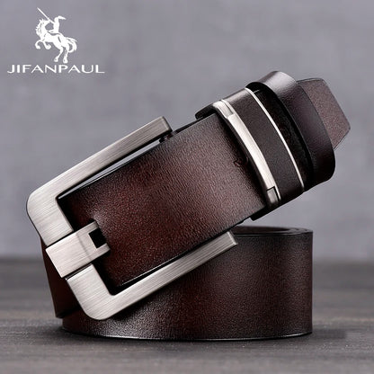 Leather Cowhide Mens Belt Fashion Metal Alloy Pin Buckle