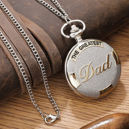 THE GREATEST DAD Mens Quartz Pocket Watch Fob Chain Necklace