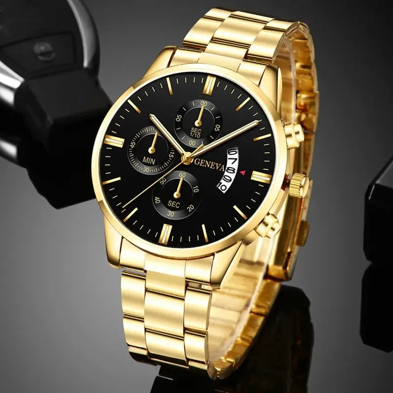 Fashion Mens Stainless Steel Calendar Quartz Watch