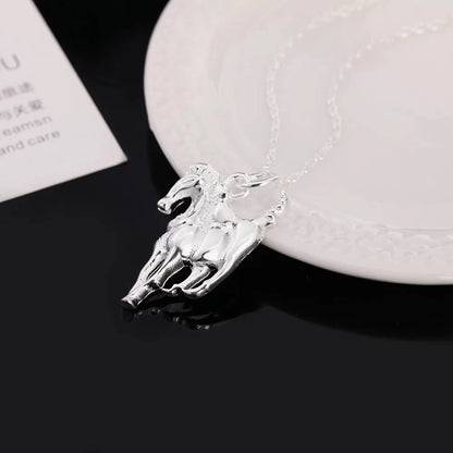 925 Sterling Silver Women Elegant Horse Pendants Chain Necklace