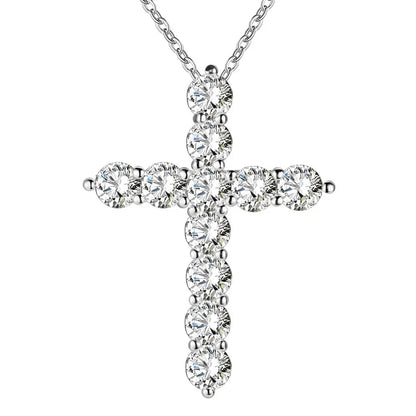 Women Cross Crystal Zircon Stone Pendant 925 Sterling Silver Necklace