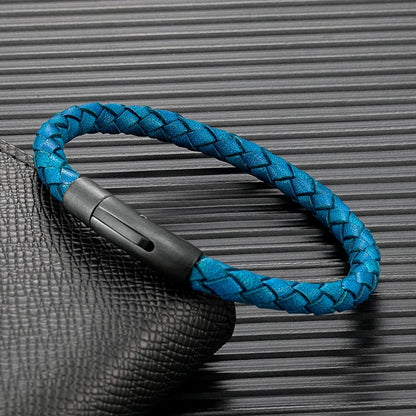 Minimalist Men Genuine Braided Leather Bracelet Magnetic Buckle