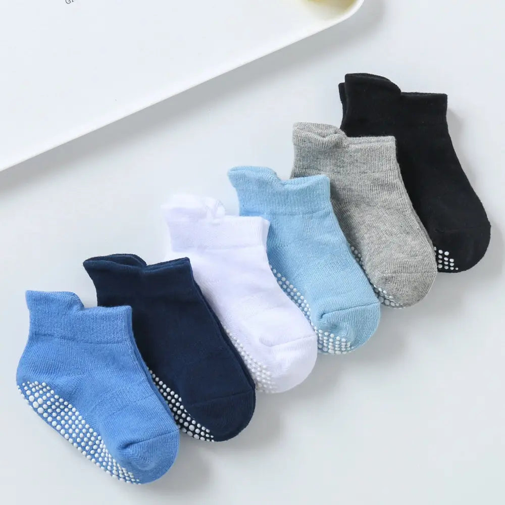 6 Pairs Cotton Baby Anti Slip Boat Socks For Boys Girls