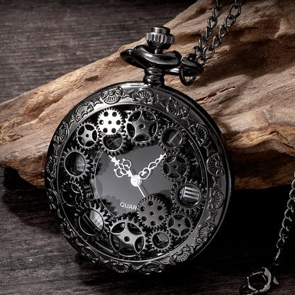 Hollow Quartz Pocket Watch Necklace Pendant