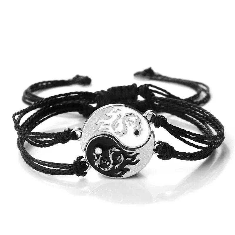 Dragon Tai Chi Gossip Braided Bracelet for Womens Mens