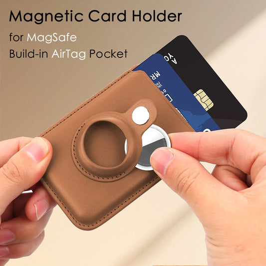 Magnetic Card Holder Wallet Built in AirTag Pocket for MagSafe for iPhone