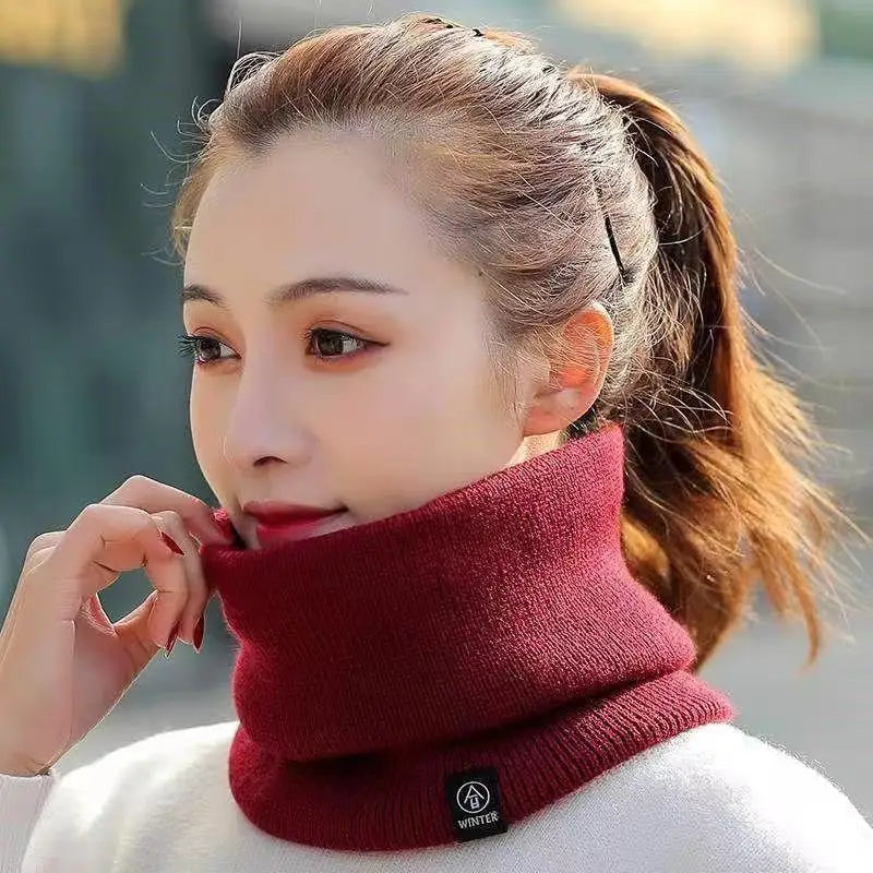 Solid Winter Plush Muffler Woolen Knitting for Women Fleece Neck Scarf