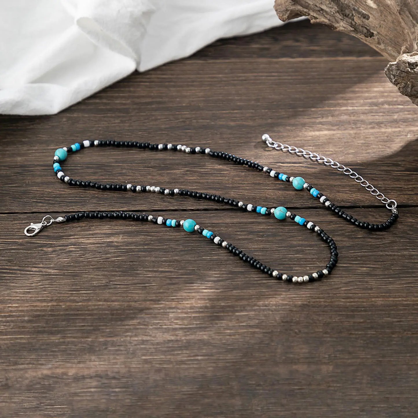 Synthetic Turquoise Necklaces for Men Mini Black Beaded Necklace