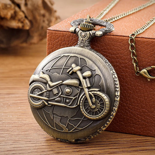 Retro Motorcycle Pattern Quartz Pocket Watch