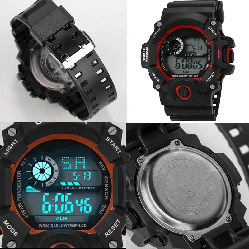 Mens LED Digital Watch Fitness Multifunction Military Sports