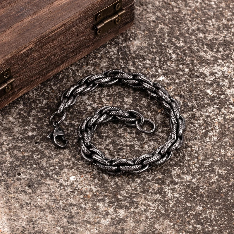 Vintage Oxidized Black Link Motocycle Cuban Chain Mens Bracelet