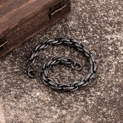 Vintage Oxidized Black Link Motocycle Cuban Chain Mens Bracelet
