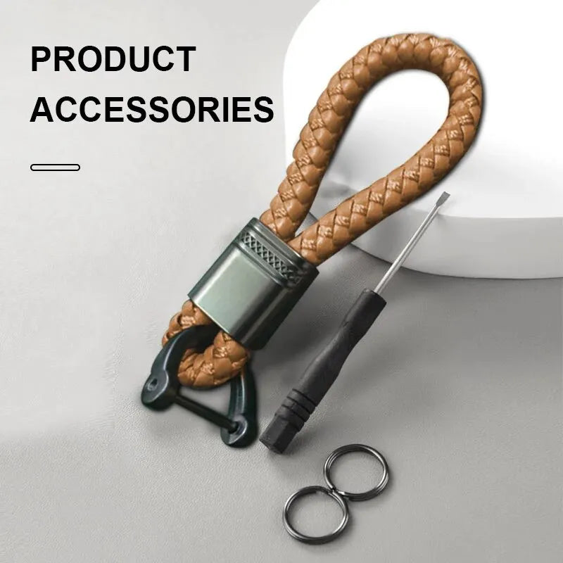 2Pcs Leather Rope Key Chain Hand Woven