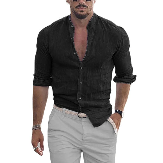 Mens Cotton Linen Shirts Long Sleeve Loose Top Fashion Shirt