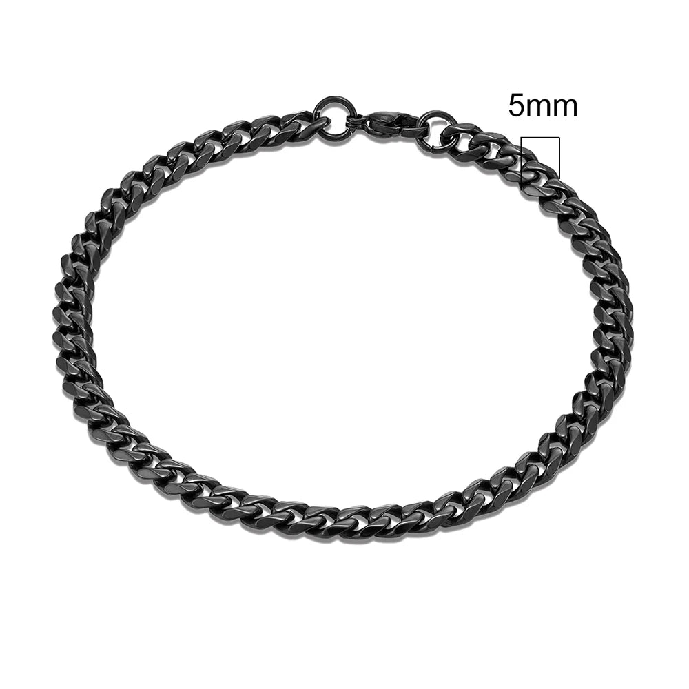 Punk Mens Stainless Steel Black Dainty Curb Cuban Link Chain Bracelet