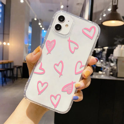 Love Heart Clear Phone Case For iPhone 16 15 14 Pro Max Shockproof