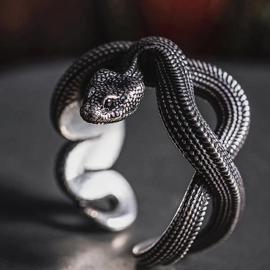 Rock Black Color Python Mens Ring Vintage Punk Adjustable