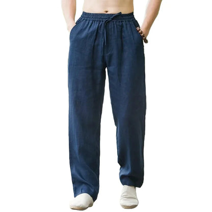 Mens Beach Pants Joggers Streetwear Cotton Linen Casual Trousers