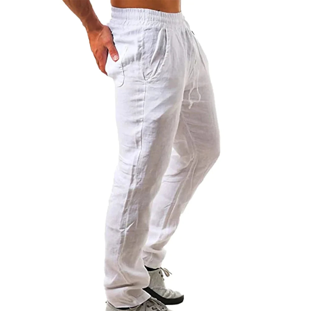 Summer Mens Linen Pants Breathable Solid Color Comfortable Pants