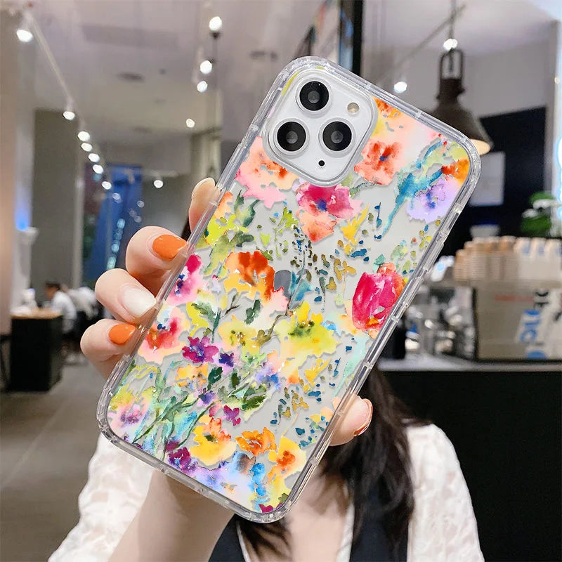 Flower Shockproof Clear Phone Case For iPhone 16 15 14 Pro Max