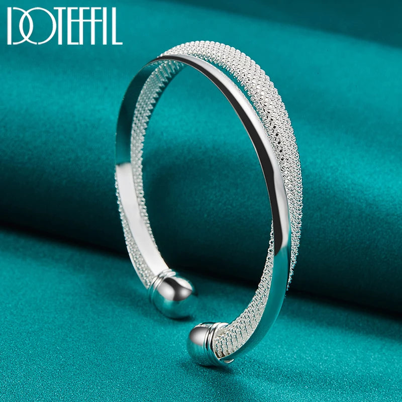 925 Sterling Silver Large Reticulated Smooth Unisex Bangle Bracelet