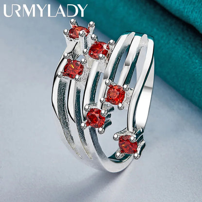 925 Sterling Silver Six Star Point Zircon Ring For Women