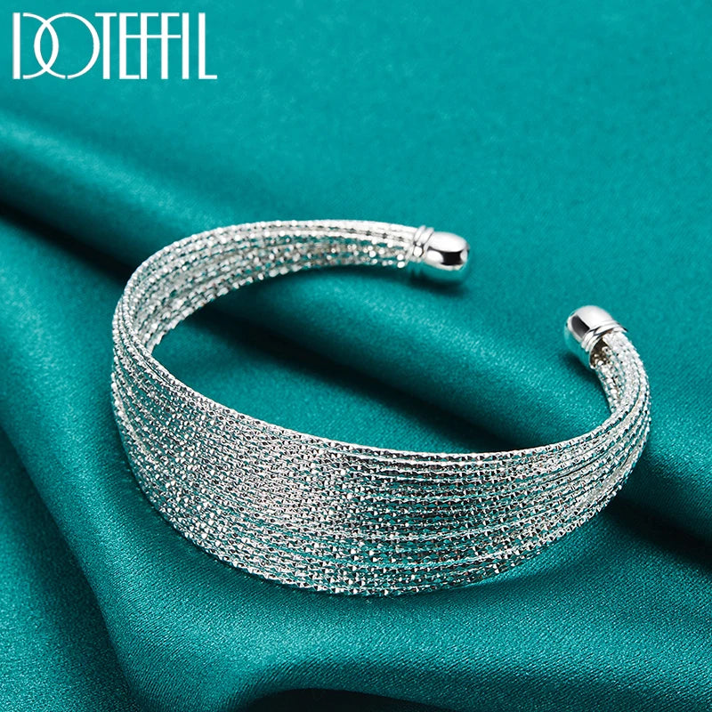 925 Sterling Silver Multiline Bangle Bracelet For Woman Man