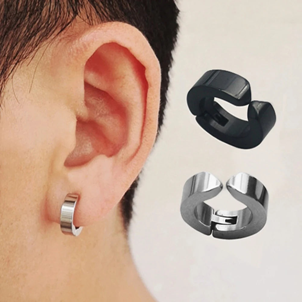 Punk Non Piercing Clip Unisex Titanium Steel Magnetic Type Stud Earrings