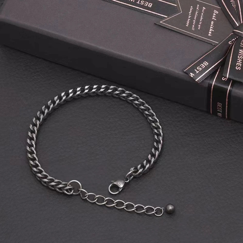 Retro Oxidized 6MM Cuban Bracelet Punk Men Stainless Steel Biker Chain