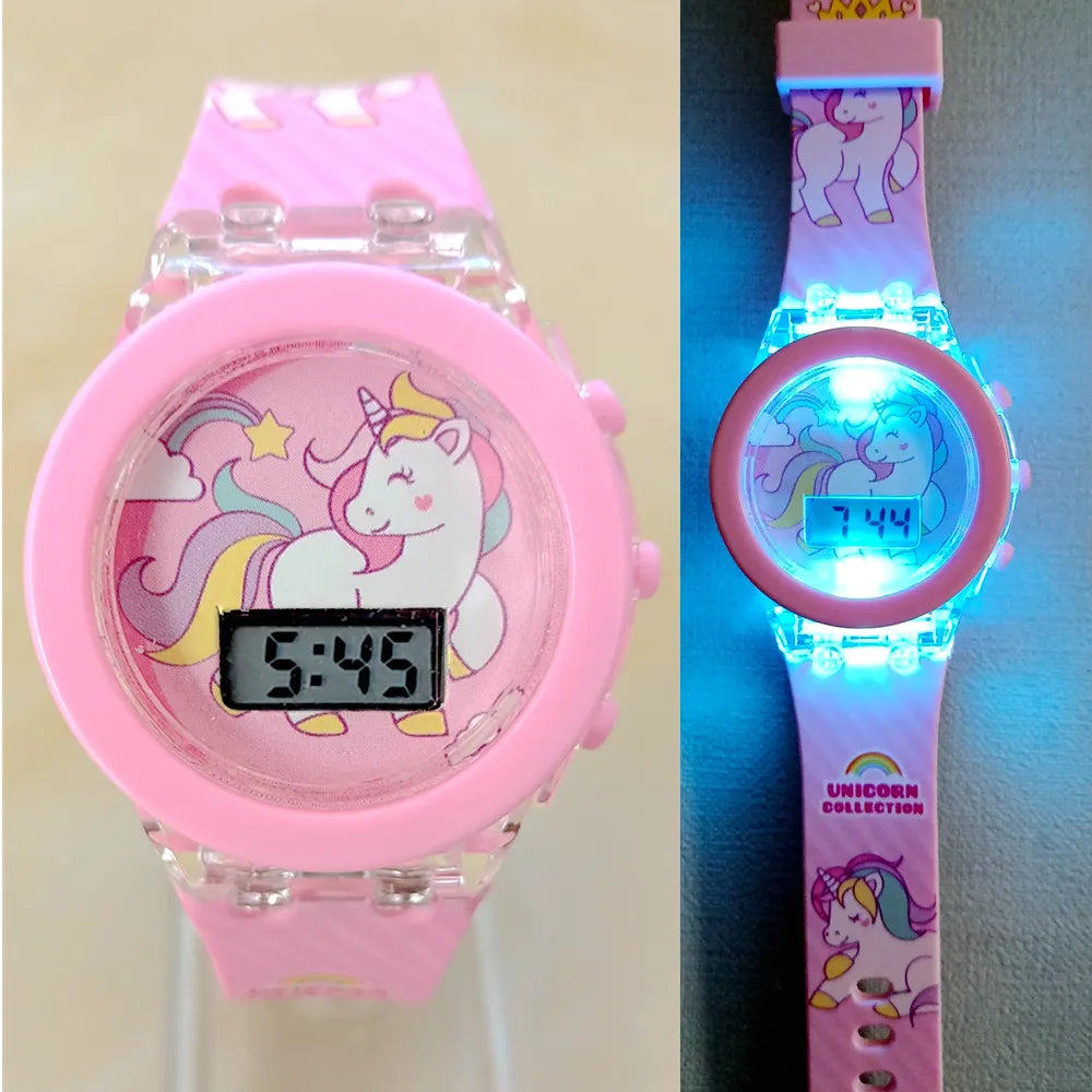 Girls Kids Unicorn Digital Flash Glow Up Light Colourful Watch