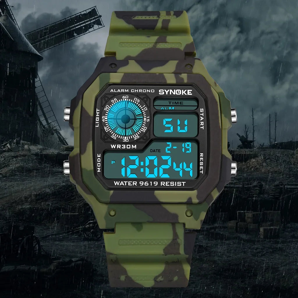 Outdoor Military Mens Digital Watch Sports Waterproof Multifunctional Luminous