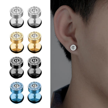 Unisex Barbell Ear Piercing Stud Earrings Punk Stainless Steel
