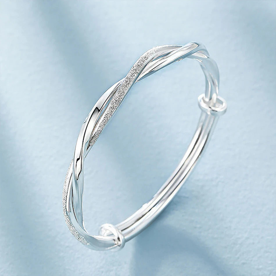 925 Sterling Silver Pretty Weave Bracelets Bangles for Women