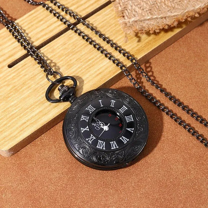 Quartz Pocket Watch Pendant Chain Mens Women Leather Bracelet