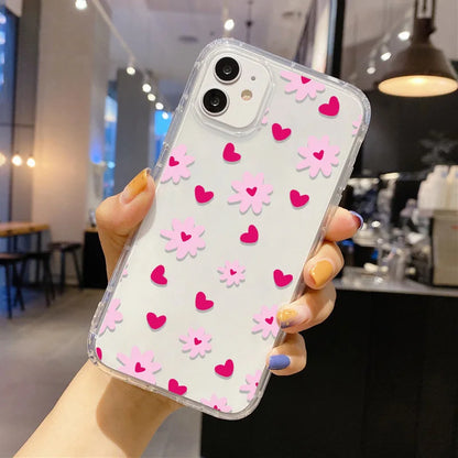 Love Heart Clear Phone Case For iPhone 16 15 14 Pro Max Shockproof