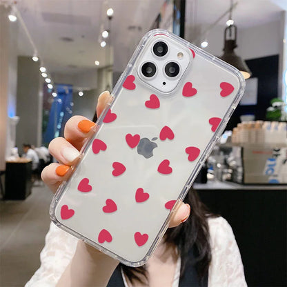 Love Heart Clear Phone Case For iPhone 16 15 14 Pro Max Shockproof