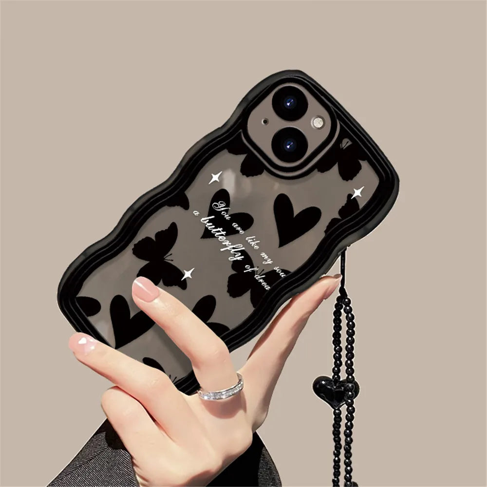 Love Heart Hang Chain Soft Case For iPhone 16 15 14 13 12 11 Pro Max