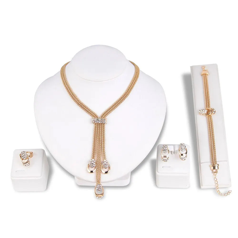 4Pcs Womens Rings Necklace Earrings Bracelet Set