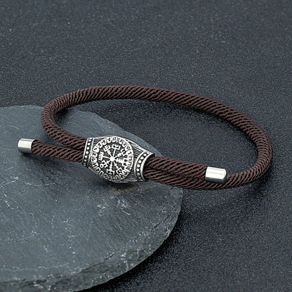 Punk Men Viking Compass Bracelet Handmade Rope Norse Runes Vegvisir