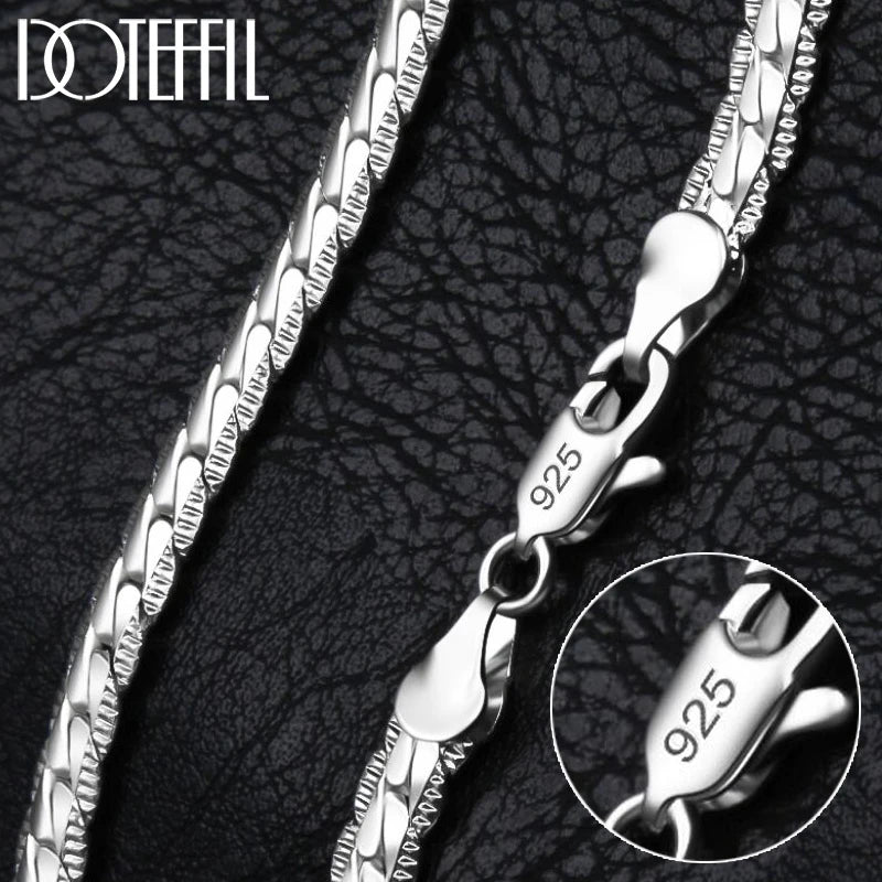 925 Sterling Silver 6mm Side Chain Necklace Bracelet For Woman Men