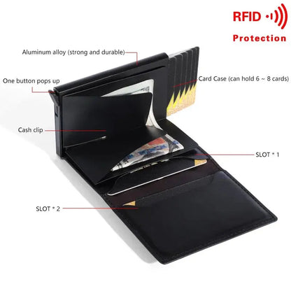 Unisex Wallet Rfid Carbon Fiber Leather Card Holder