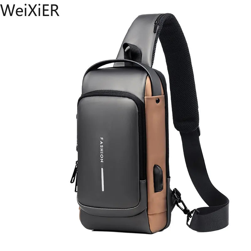 Mens Multifunction Anti Theft USB Shoulder Bag