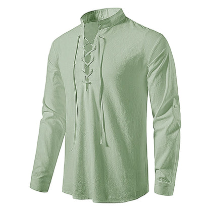 Mens Casual Blouse Cotton Linen Shirt Tops Long Sleeve Shirts