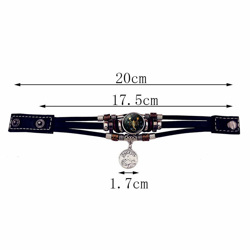 Luminous 12 Constellation Vintage Leather Bracelet for Men Women