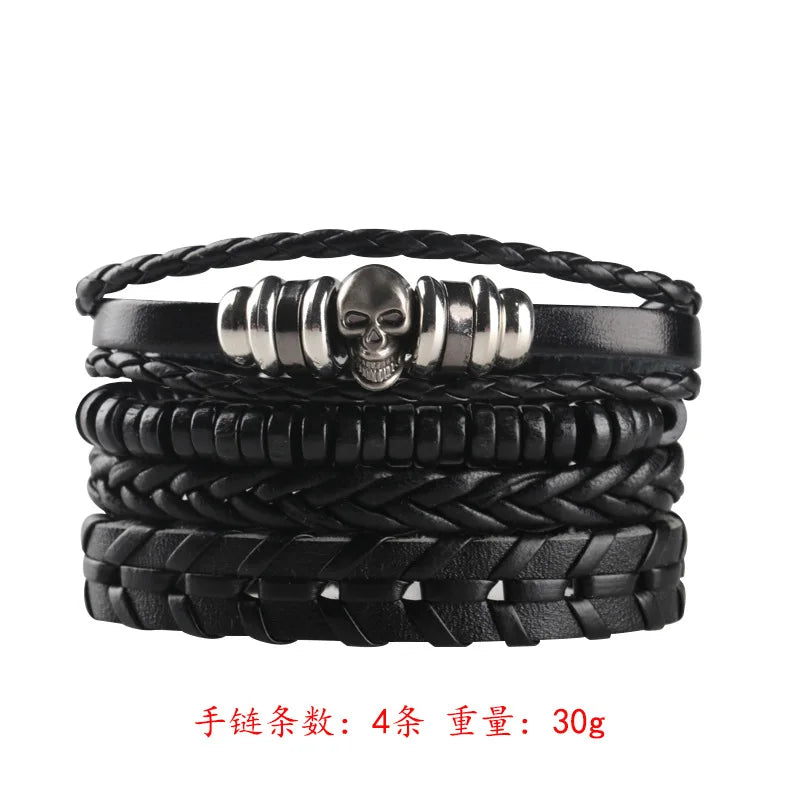 4pcs Set Braided Wrap Leather Mens Bracelet Ethnic Tribal Wristband