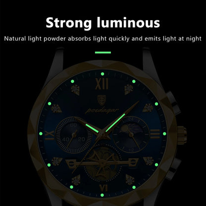 Mens Quartz Watch Waterproof Luminous Chronograph Stainless Steel