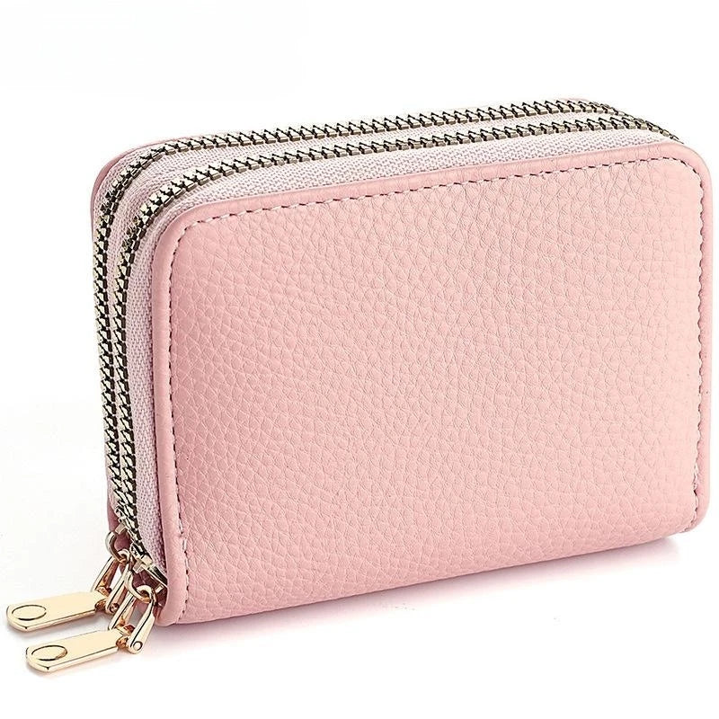 Womens Double Zipper Wallet Short Credit Card Holder Coin Purse