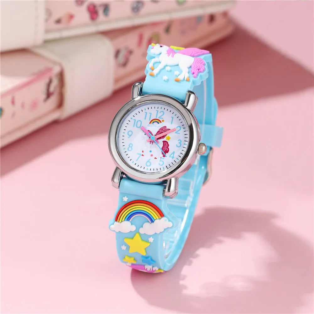 Cute Candy Color Silicone Strap Unicorn Pattern Quartz Childrens Watch