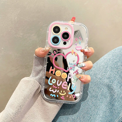 Lovely Girl Heart Mirror Phone Case For iPhone 11 12 13 14 15 Pro Max