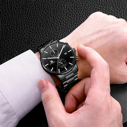 Mens Fashion Quartz Watch Stainless Steel Bracelet Set